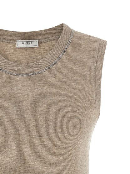 T-Shirt by Peserico for women in viscose beige showcases a fashionable silhouette, elegantly detailed with a fashionable and for a sophisticated, high-fashion look.
