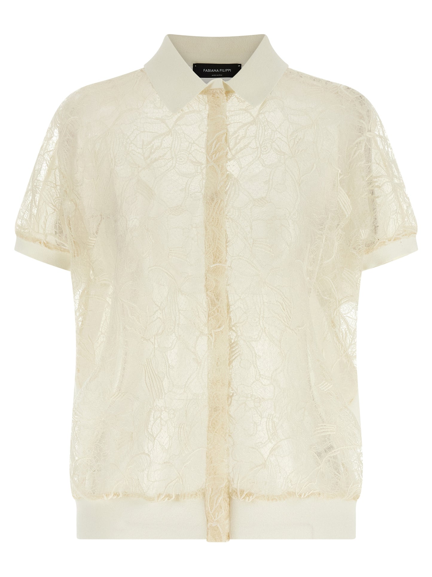 Cardigan by Fabiana Filippi for women in cotton & silk beige & transparent showcases a luxurious silhouette, meticulously detailed with a sophisticated shirt-collar neckline and for a refined finish.