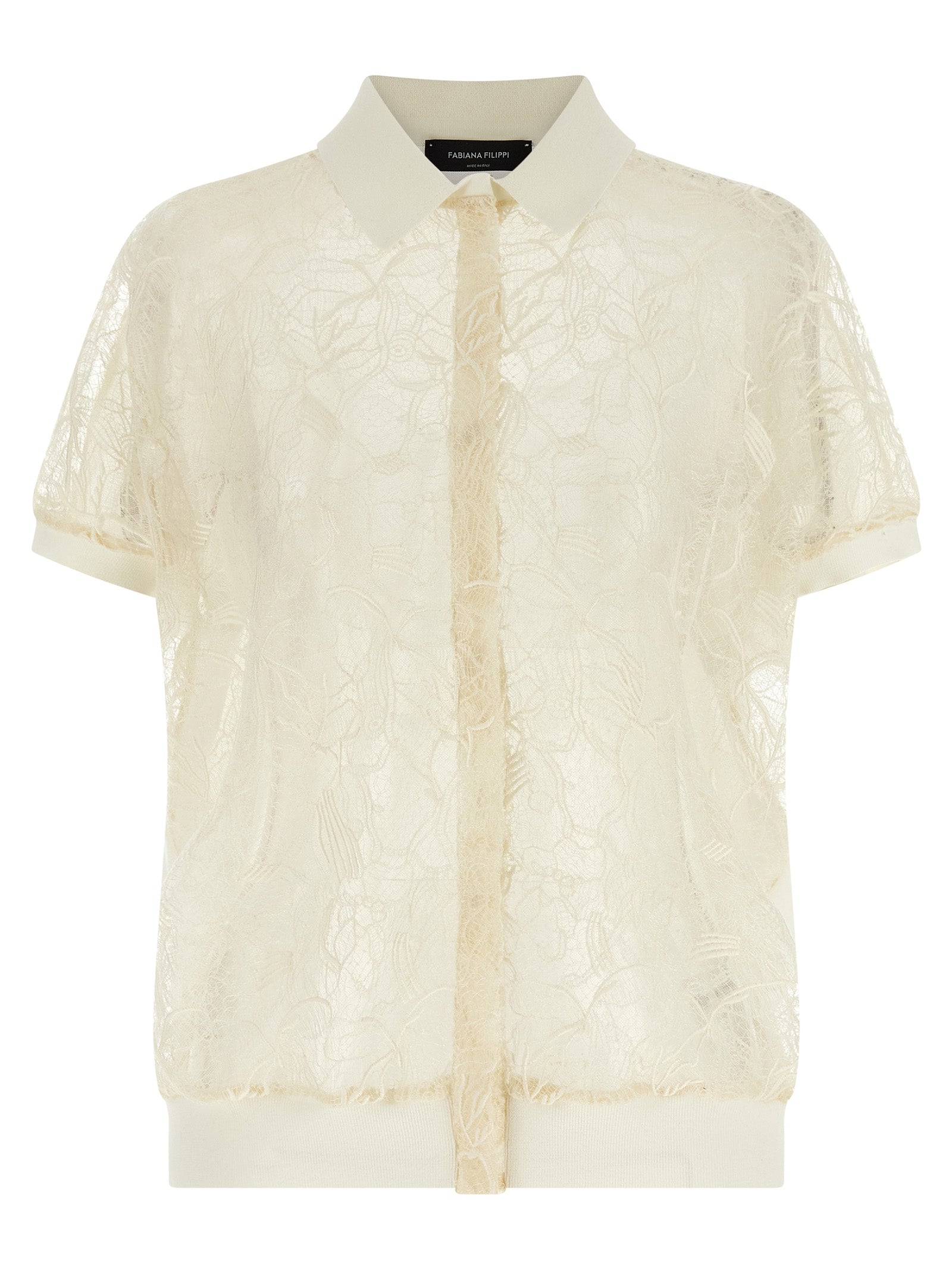 Cardigan by Fabiana Filippi for women in cotton & silk beige & transparent showcases a luxurious silhouette, meticulously detailed with a sophisticated shirt-collar neckline and for a refined finish.