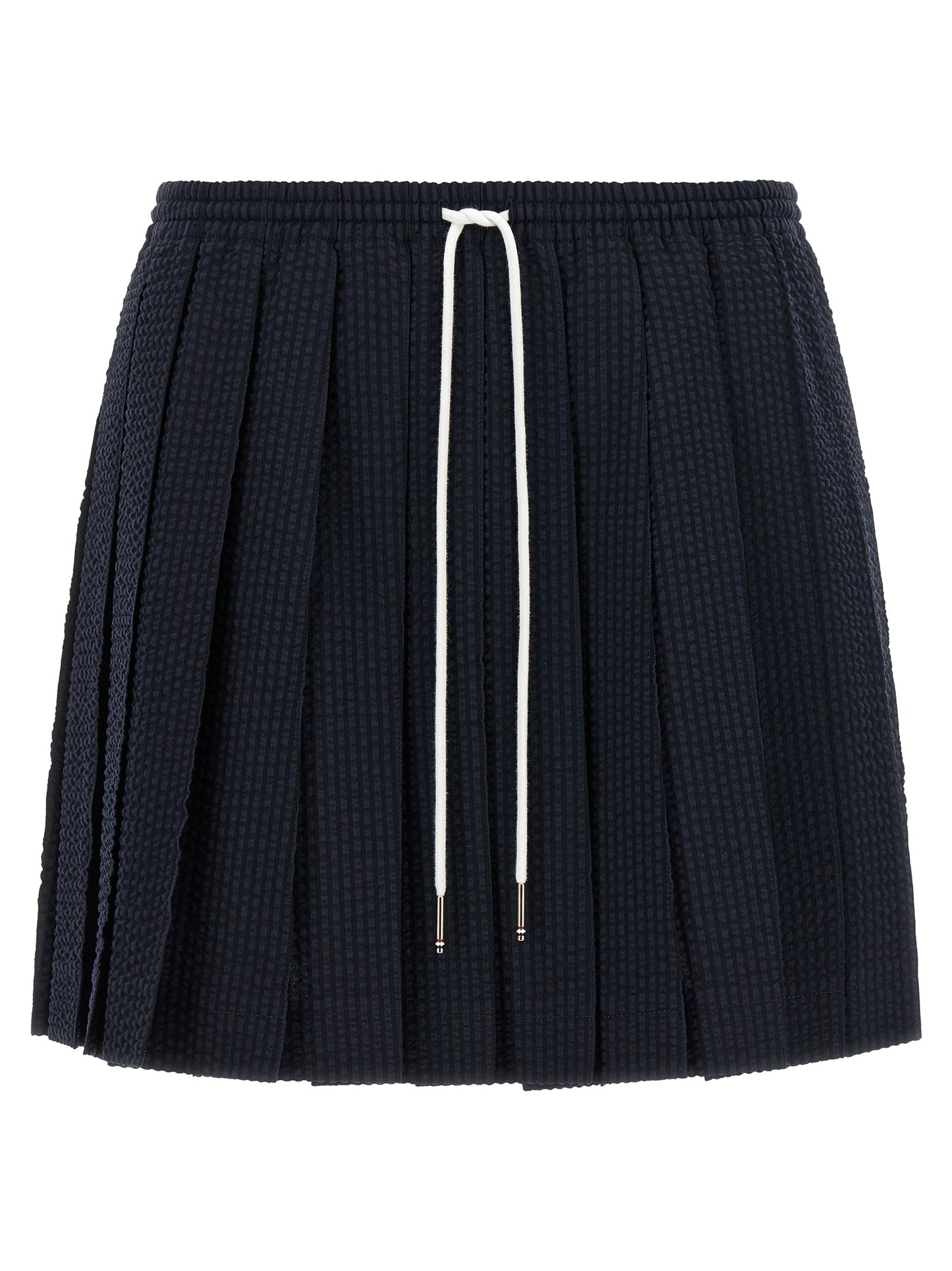 Skirt by Thom Browne for women in wool blue & striped features a captivating silhouette, showcasing the captivating Women's Pleated Flared Wool Mini Long Skirt design with a sophisticated mini long for a captivating look.
