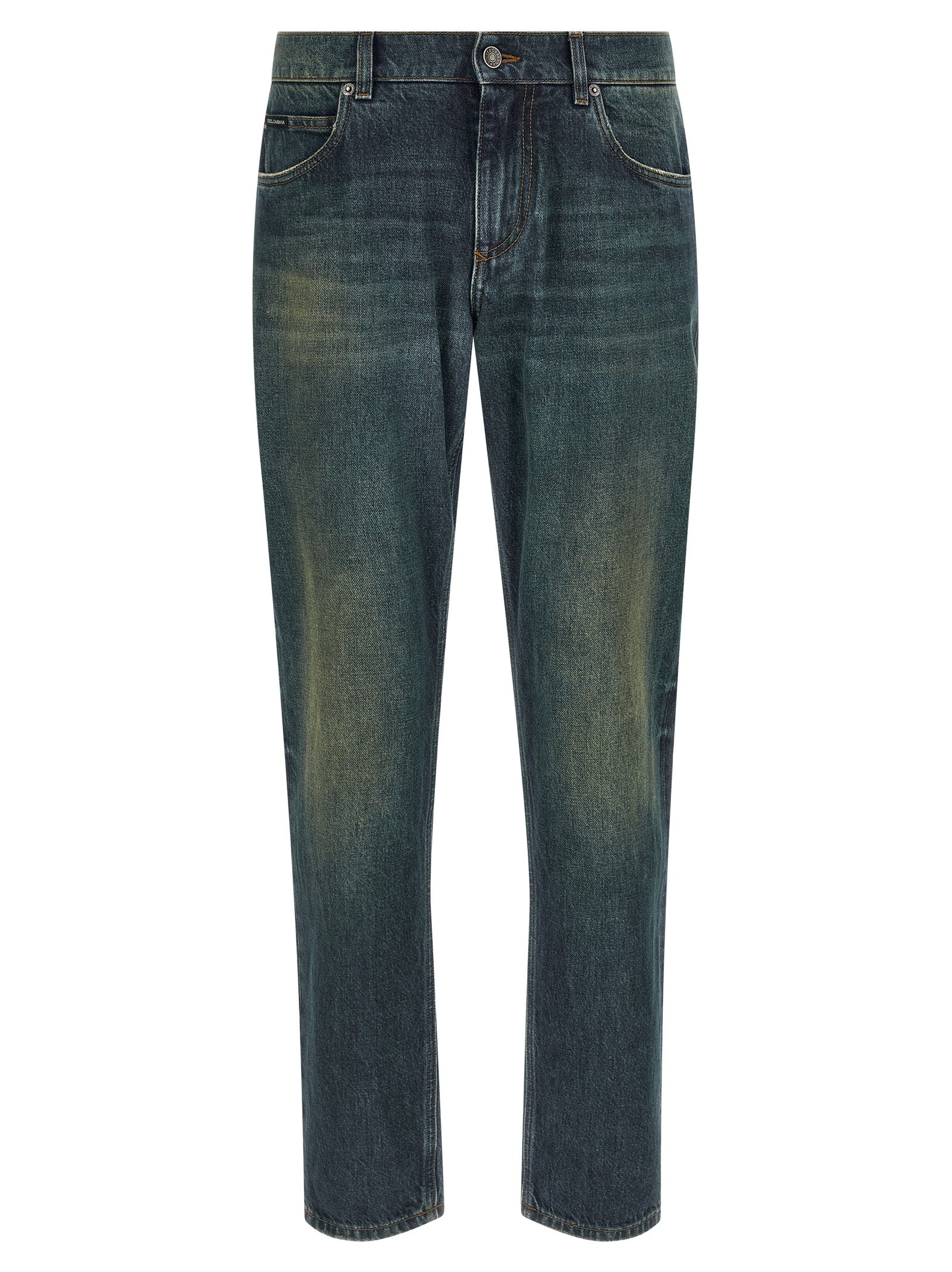 Jeans by Dolce & Gabbana for men in cotton denim blue features an sartorial straight-leg and long with a low rise cut for a sartorial finish.