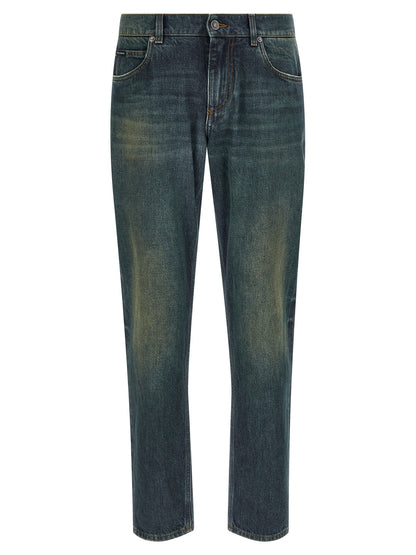 Jeans by Dolce & Gabbana for men in cotton denim blue features an sartorial straight-leg and long with a low rise cut for a sartorial finish.