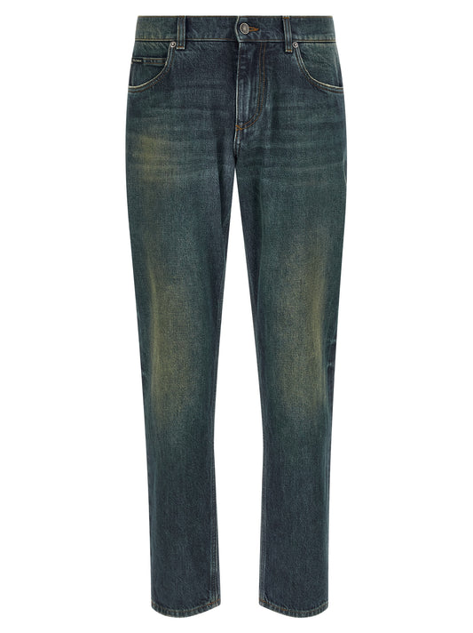 Jeans by Dolce & Gabbana for men in cotton denim blue features an sartorial straight-leg and long with a low rise cut for a sartorial finish.