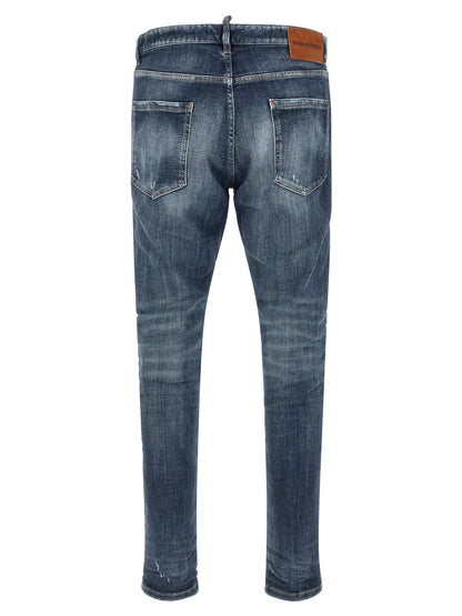 Jeans by Dsquared² for men in stretch polyester denim cotton blue presents a tailored silhouette, showcasing a tailored slim and long cut with a refined for a truly tailored aesthetic.