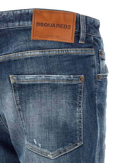 Jeans by Dsquared² for men in stretch polyester denim cotton blue presents a refined pantology silhouette, artfully defined by a refined pantology slim, long, and a sophisticated .