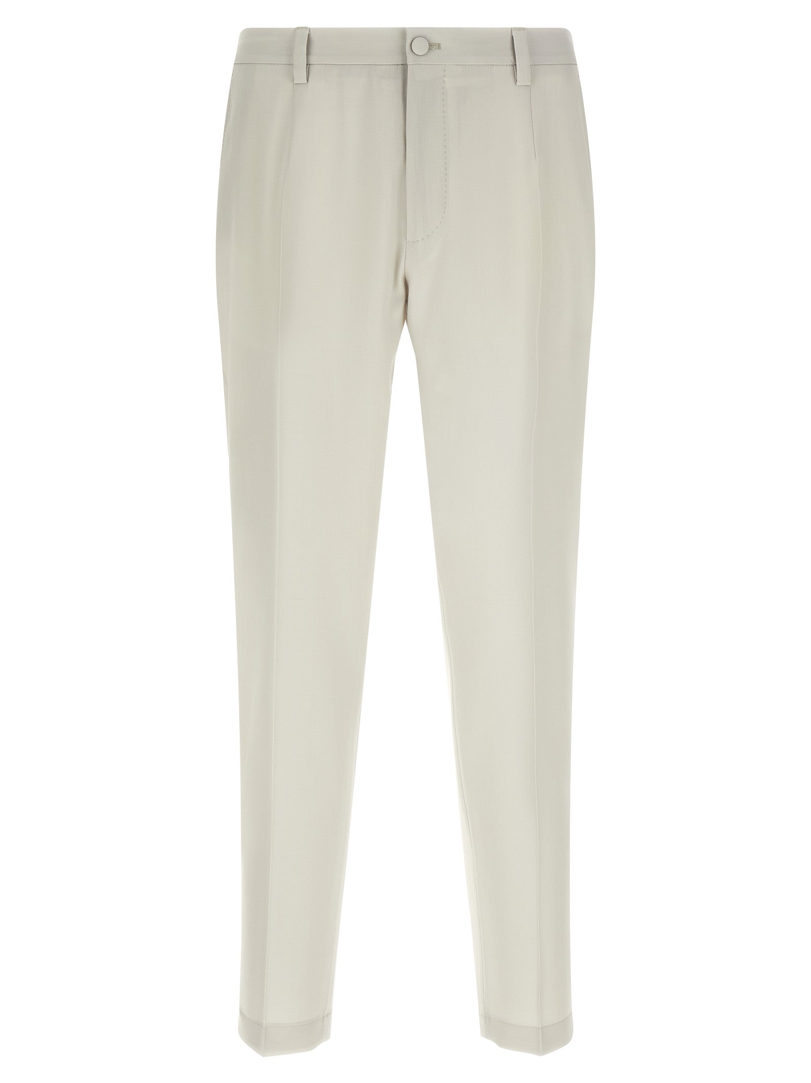 Trousers by Dolce & Gabbana for men in virgin wool beige features an on trend silhouette, showcasing a sophisticated straight-leg with a long and for an on trend finish.