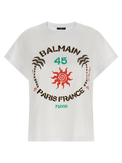 T-Shirt by Balmain for women in cotton white & print features an edgy silhouette, meticulously detailed with a sophisticated sleeveless and for a truly edgy finish.