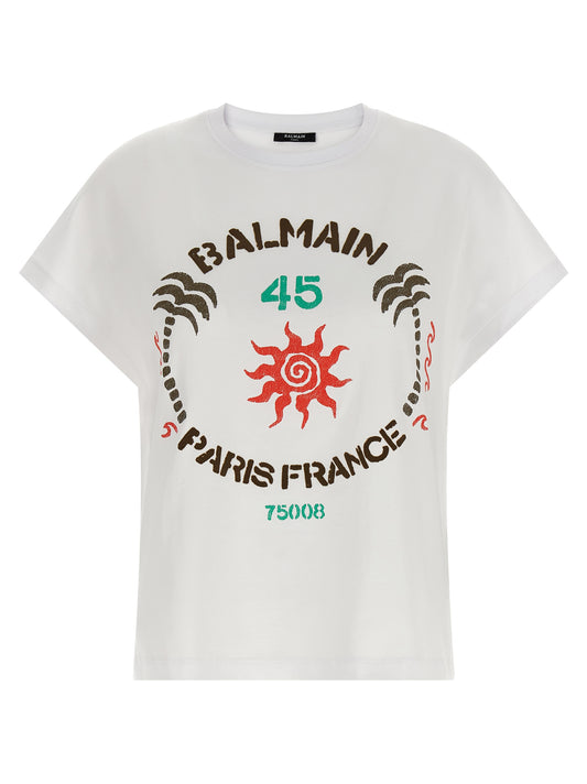 T-Shirt by Balmain for women in cotton white & print features an edgy silhouette, meticulously detailed with a sophisticated sleeveless and for a truly edgy finish.