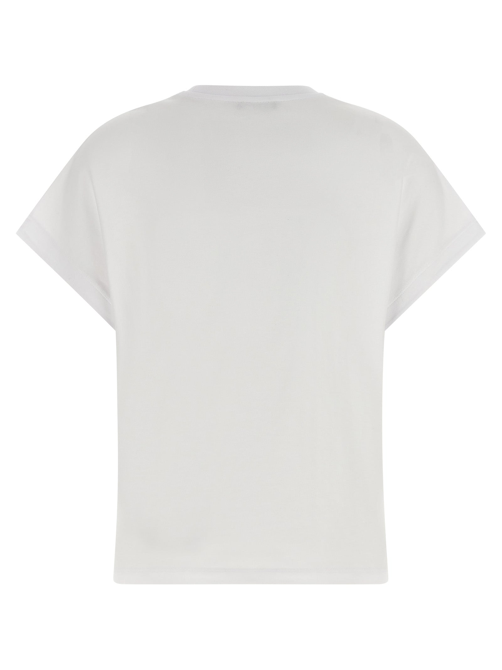T-Shirt by Balmain for women in cotton white & print showcases a fashionable silhouette, elegantly detailed with a fashionable and for a sophisticated, high-fashion look.