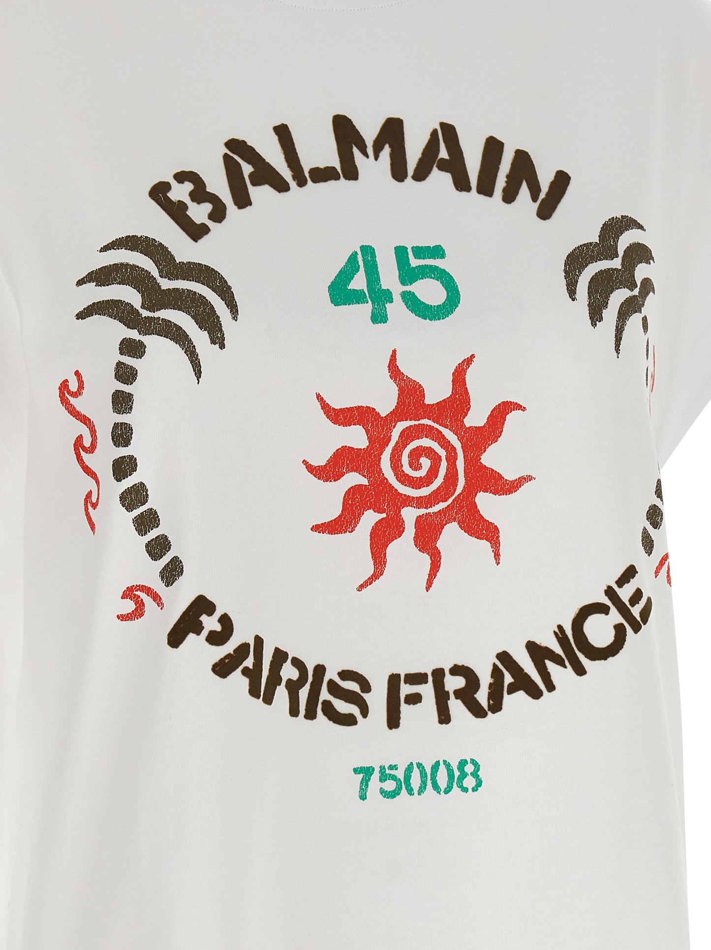 T-Shirt by Balmain for women in cotton white & print features an on trend silhouette, perfectly showcasing a on trend and for an elevated aesthetic.