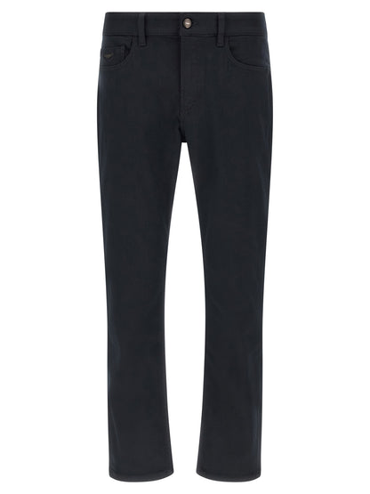 Jeans by Hugo Boss for men in stretch polyester denim blue features an sartorial straight-leg & regular-fit and long with a cut for a sartorial finish.