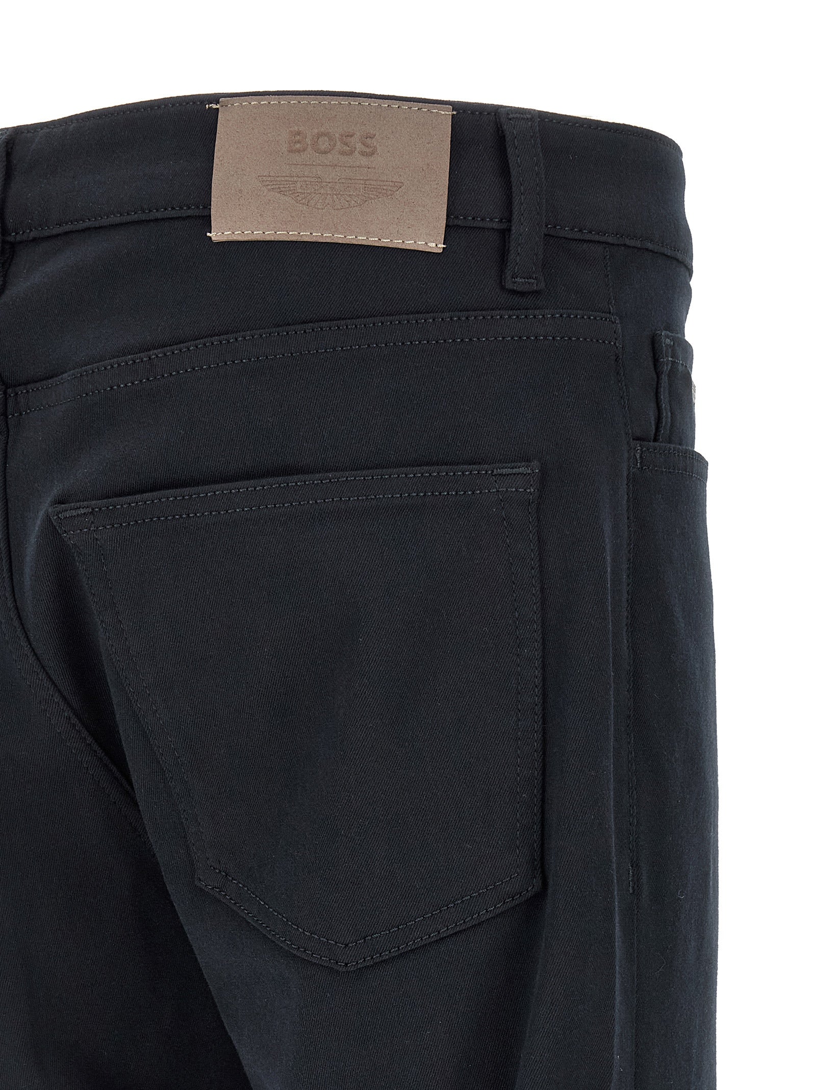 Jeans by Hugo Boss for men in stretch polyester denim blue features an sophisticated and straight-leg & regular-fit with a precise long, creating a sophisticated and sophisticated silhouette.