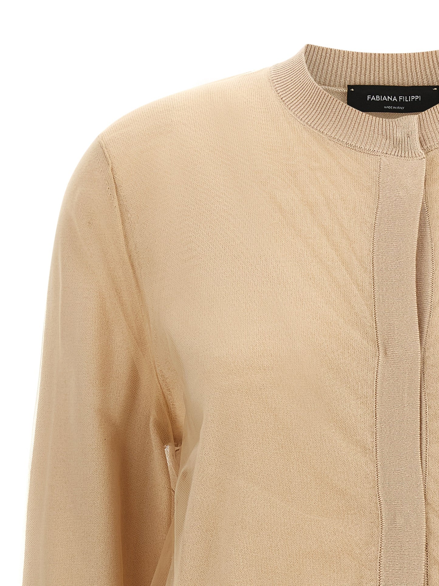 Cardigan by Fabiana Filippi for women in virgin wool & cotton brown presents a textural silhouette, artfully finished with a textural crew neckline and for a sophisticated, textural look.