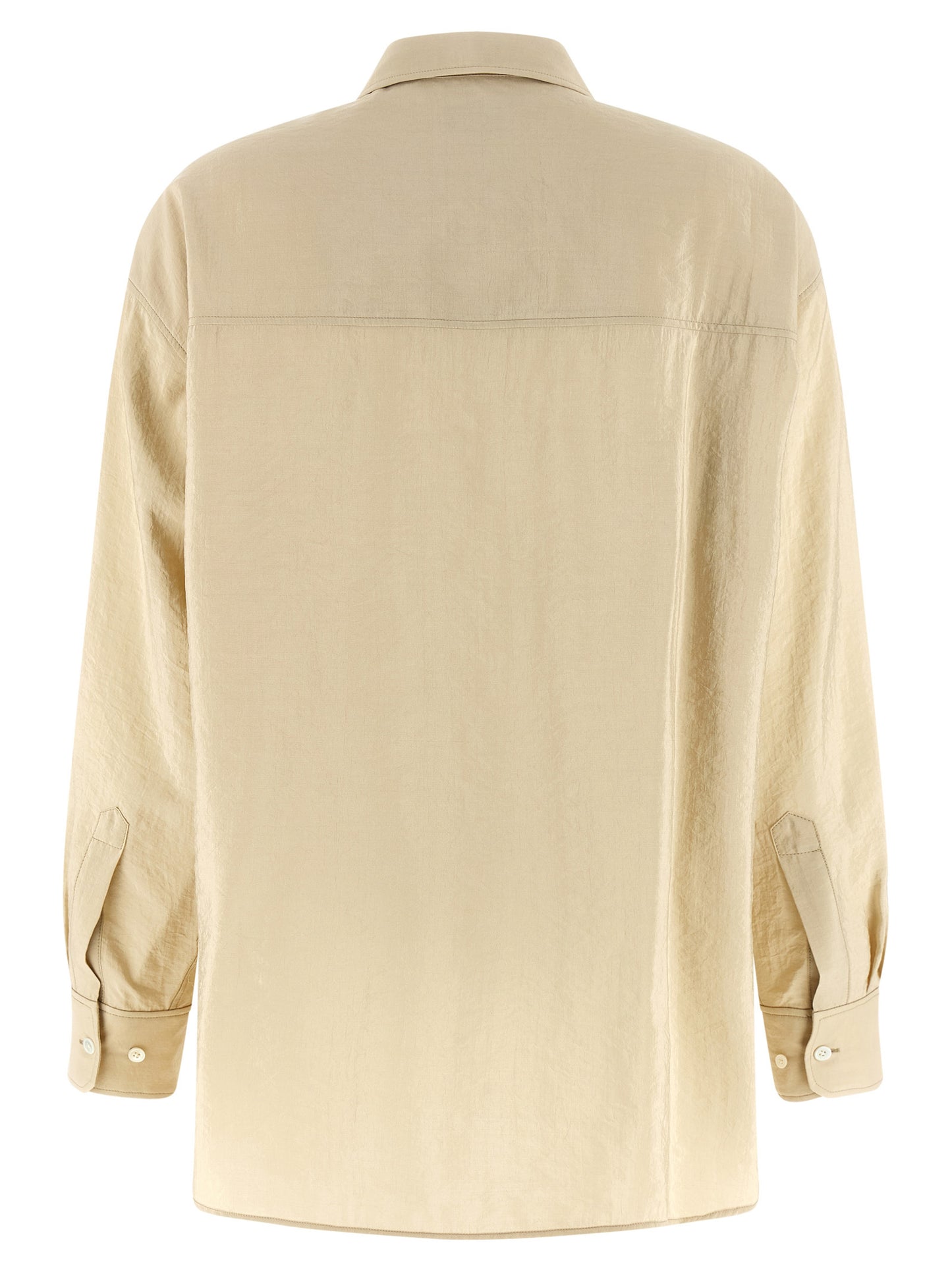 Blouse by Lemaire for women in polyamide & silk beige showcases a sleek silhouette, elegantly detailed with a sleek shirt-collar neckline and for a sleek finish.