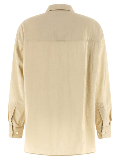 Blouse by Lemaire for women in polyamide & silk beige showcases a sleek silhouette, elegantly detailed with a sleek shirt-collar neckline and for a sleek finish.