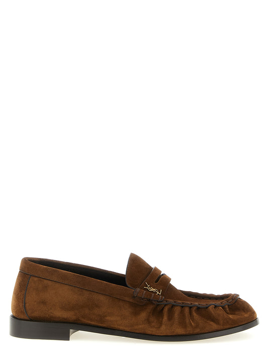 Saint Laurent Cassandre Men's Suede Calfskin Leather Loafer Slip-On Shoes - Brown