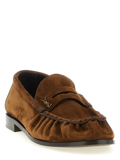 Saint Laurent Cassandre Men's Suede Calfskin Leather Loafer Slip-On Shoes - Brown