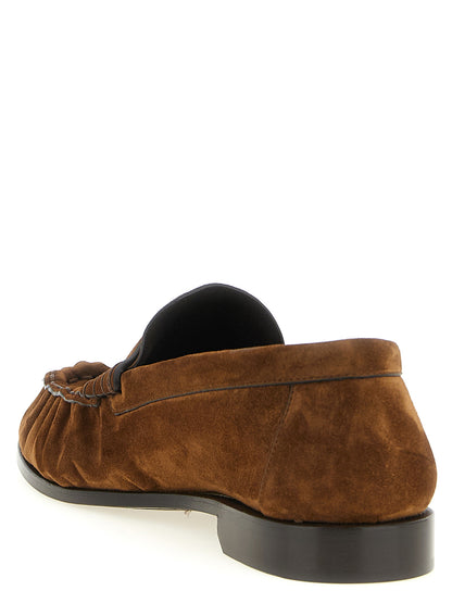 Saint Laurent Cassandre Men's Suede Calfskin Leather Loafer Slip-On Shoes - Brown