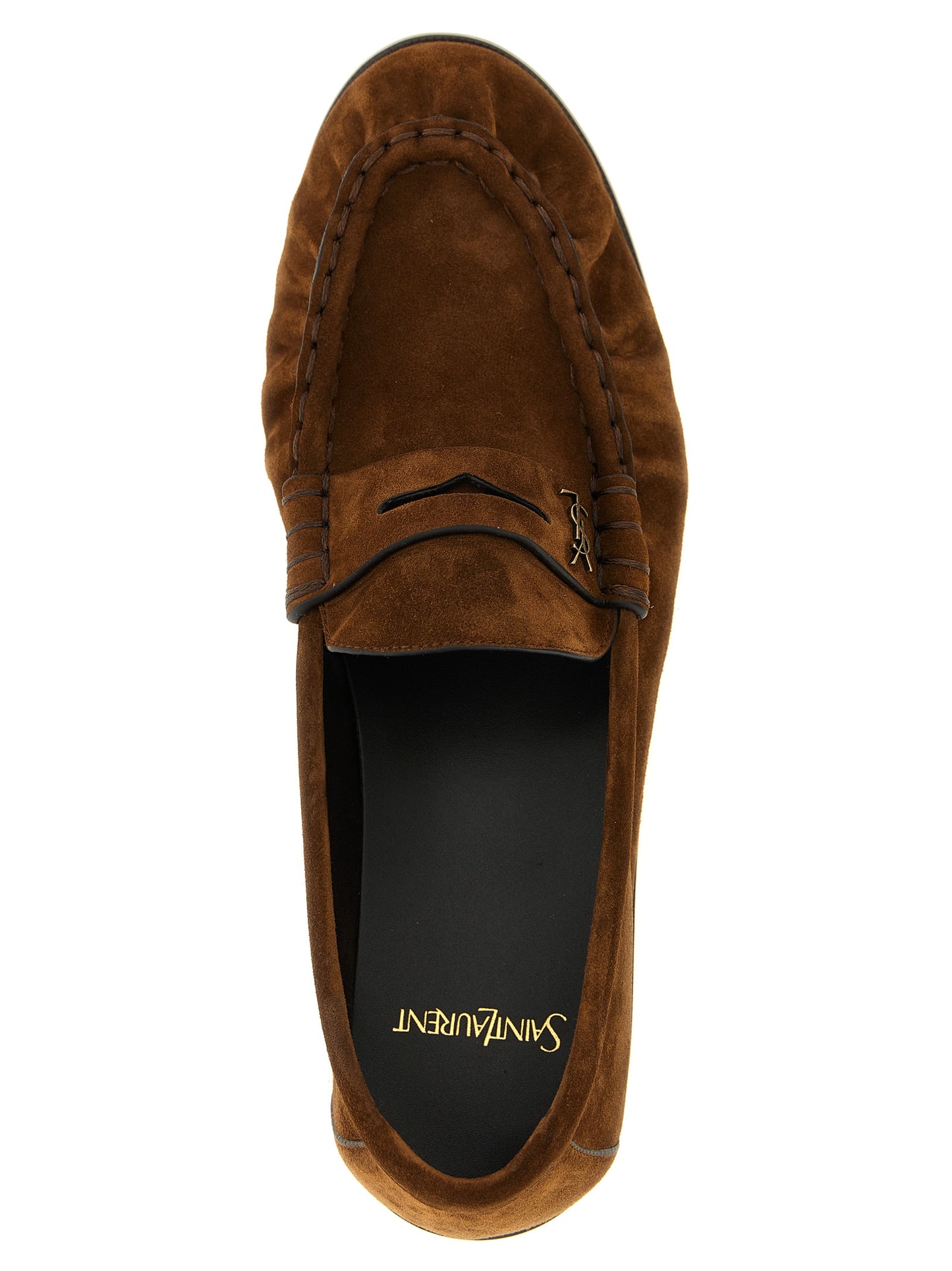 Saint Laurent Cassandre Men's Suede Calfskin Leather Loafer Slip-On Shoes - Brown