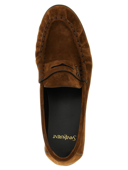Saint Laurent Cassandre Men's Suede Calfskin Leather Loafer Slip-On Shoes - Brown