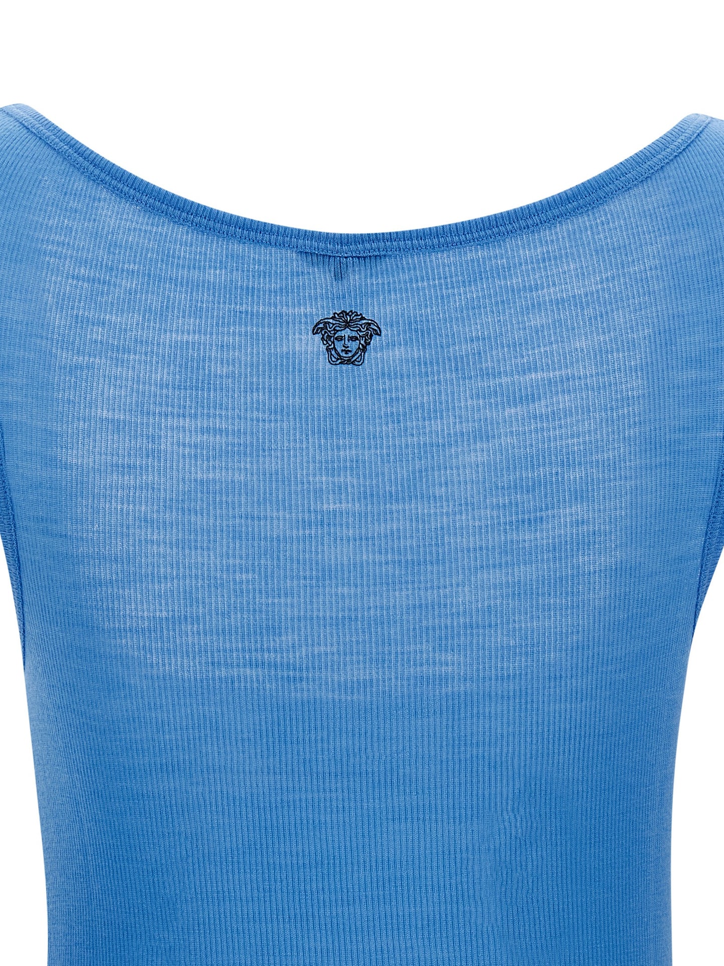 Tank Top by Versace for women in virgin wool light-blue & signature features an bespeak silhouette, showcasing an bespeak and bespeak for a truly sophisticated look.