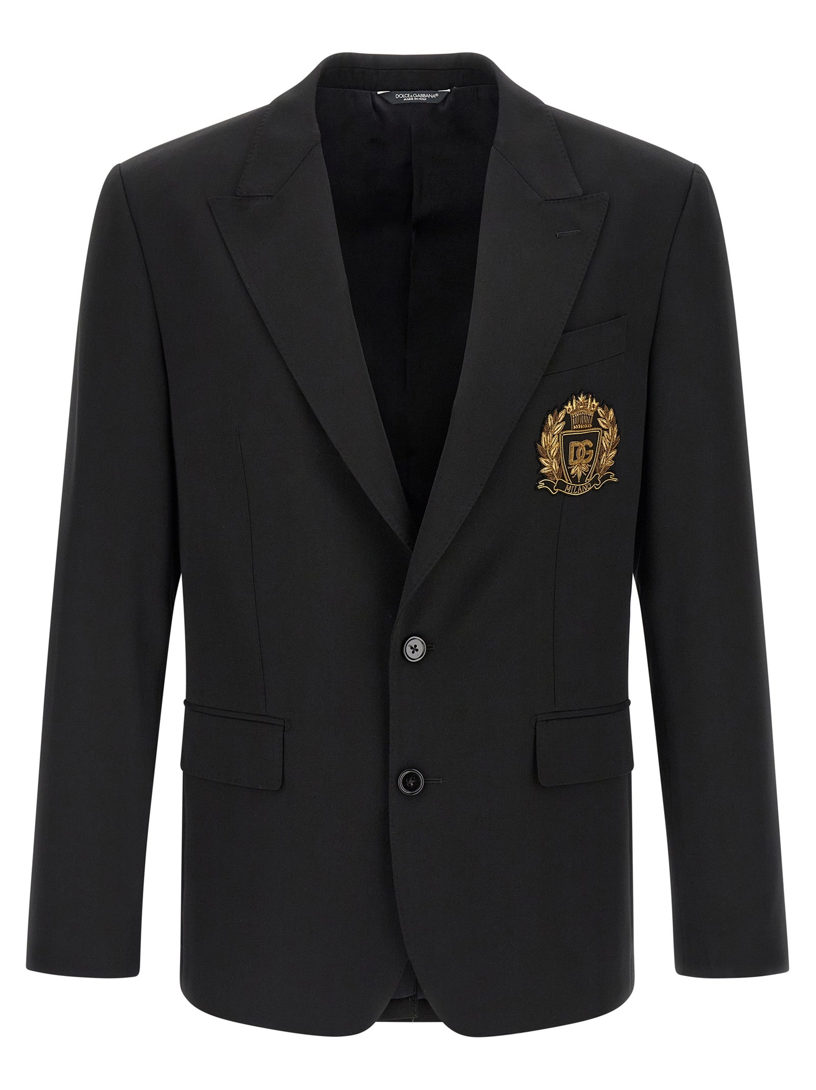 Blazer by Dolce & Gabbana for men in silk & virgin wool black features an crisp silhouette with sophisticated and a crisp split neckline for a truly crisp finish.