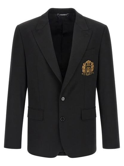 Blazer by Dolce & Gabbana for men in silk & virgin wool black features an crisp silhouette with sophisticated and a crisp split neckline for a truly crisp finish.