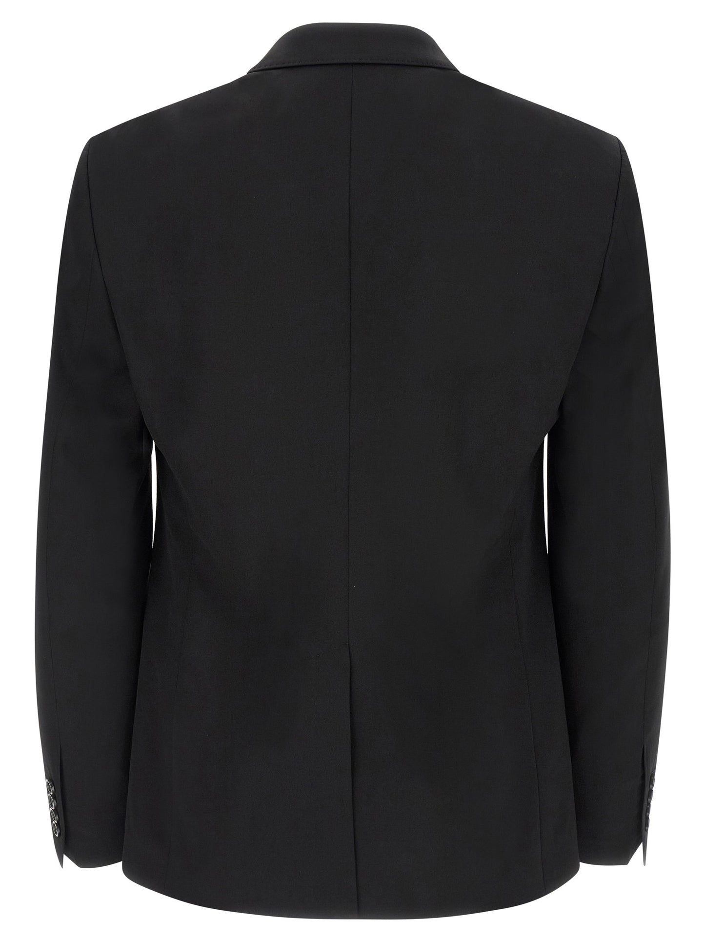 This Blazer by Dolce & Gabbana for men in silk & virgin wool black presents a tailored silhouette, meticulously tailored with a tailored split neckline and distinctive for a tailored finish.