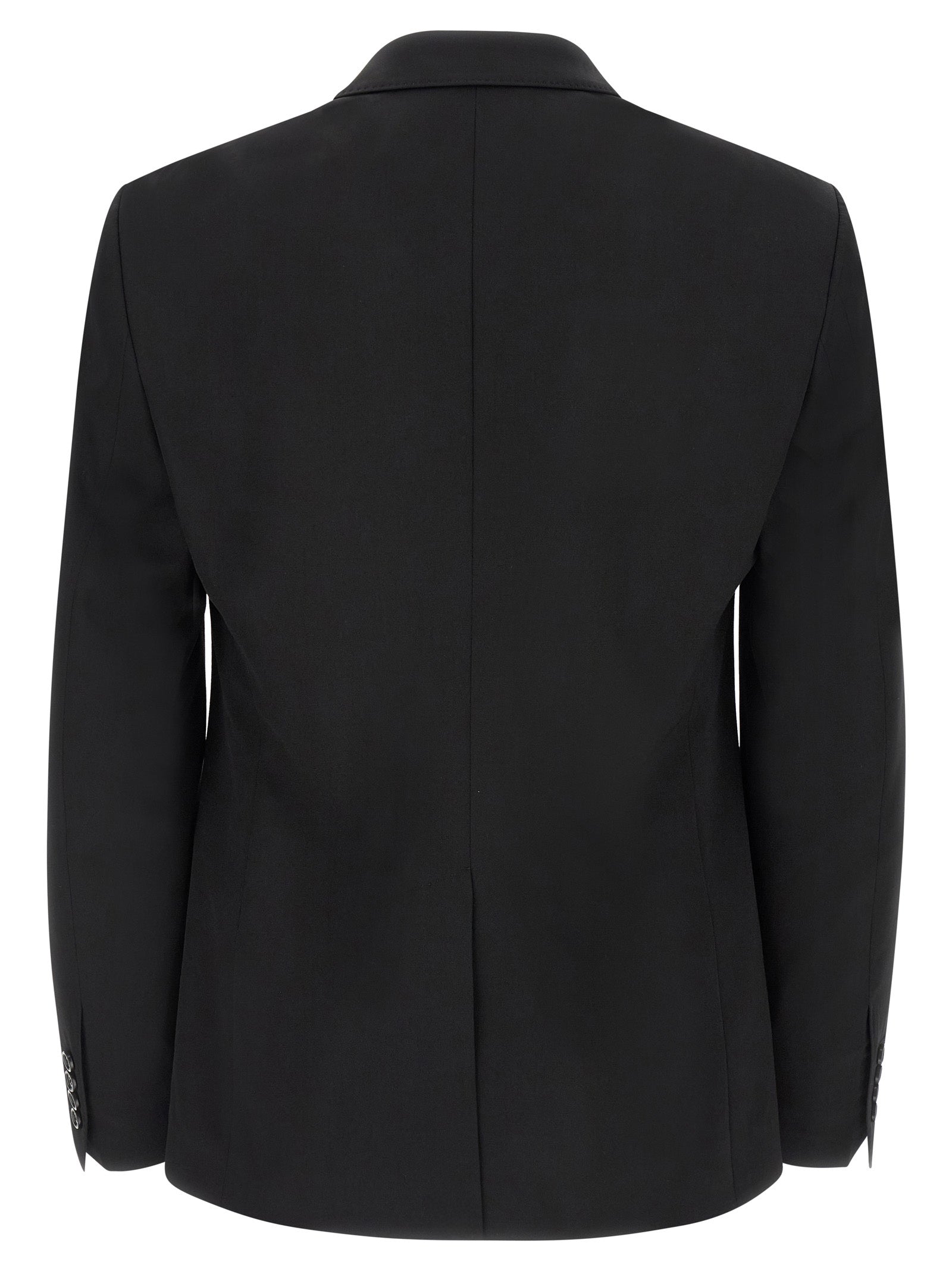 This Blazer by Dolce & Gabbana for men in silk & virgin wool black presents a tailored silhouette, meticulously tailored with a tailored split neckline and distinctive for a tailored finish.