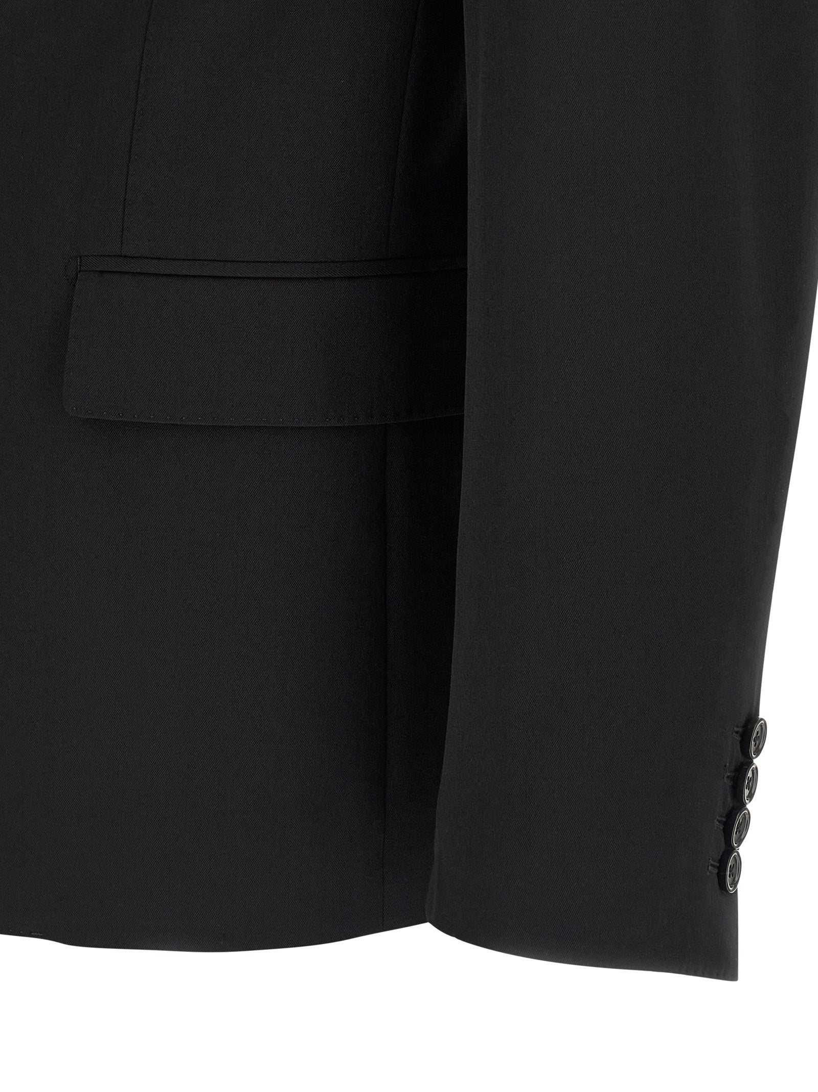 Blazer by Dolce & Gabbana for men in silk & virgin wool black showcases a polished silhouette, highlighted by a refined and polished for a sophisticated finish.