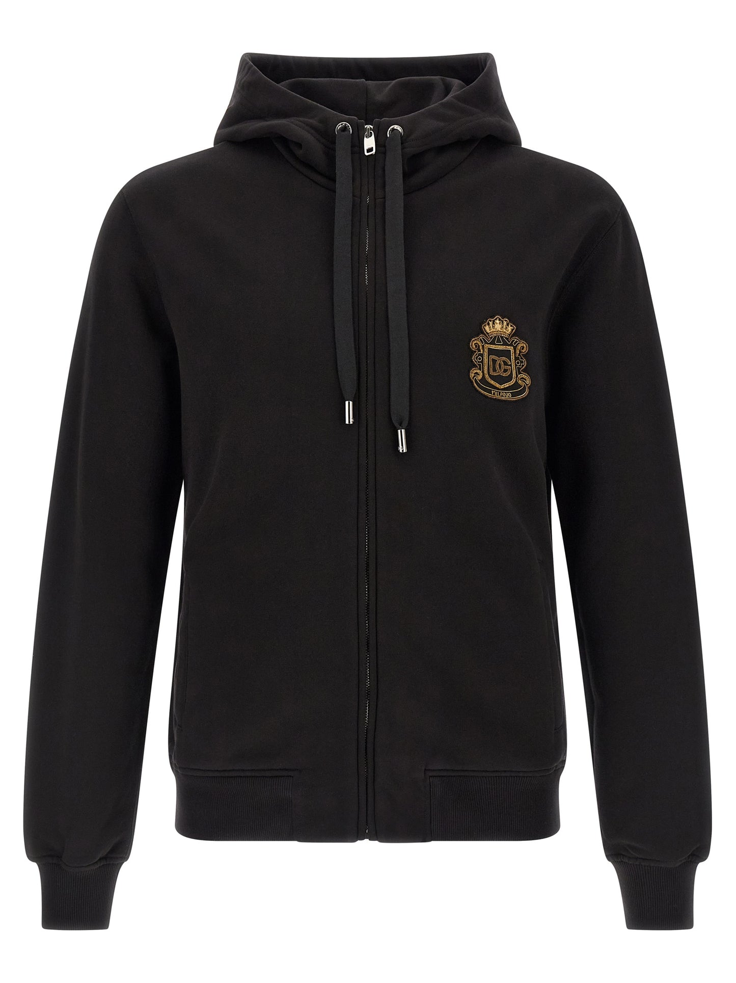 Sweatshirt Hoodie by Dolce & Gabbana for men in cotton black features a authentic silhouette, showcasing a sophisticated hooded neckline and authentic long-sleeve detail for a refined finish.