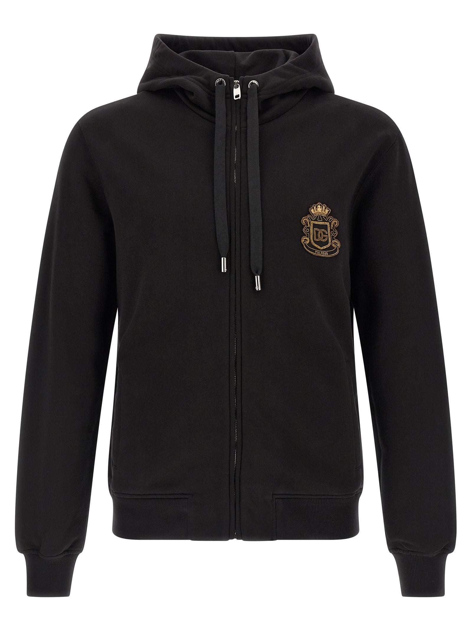 Sweatshirt Hoodie by Dolce & Gabbana for men in cotton black features a authentic silhouette, showcasing a sophisticated hooded neckline and authentic long-sleeve detail for a refined finish.