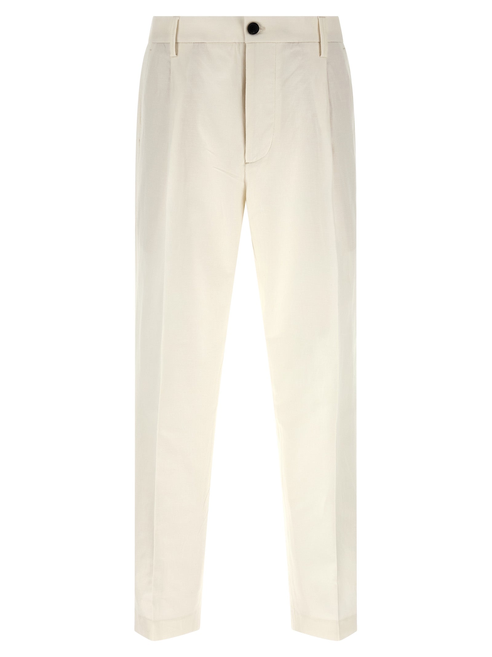 Casual Pants by Department 5 for men in stretch cotton & linen white features an refined tailoring silhouette, showcasing a premium wide with a and long cut for a refined tailoring look.