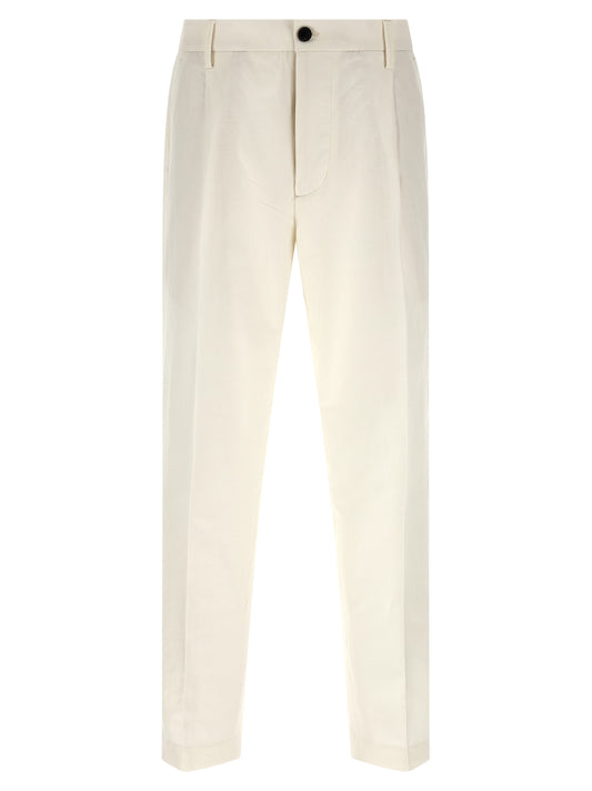 Casual Pants by Department 5 for men in stretch cotton & linen white features an refined tailoring silhouette, showcasing a premium wide with a and long cut for a refined tailoring look.