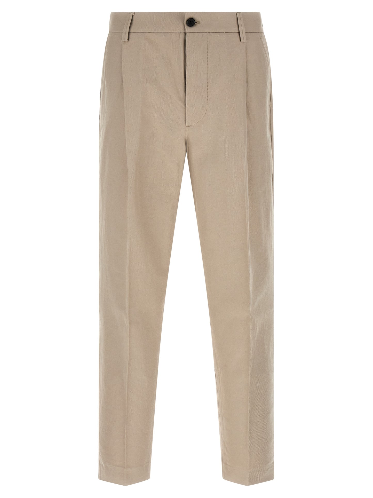 Casual Pants by Department 5 for men in cotton & linen beige presents a tailored silhouette, showcasing a tailored wide and long cut with a refined for a truly tailored aesthetic.