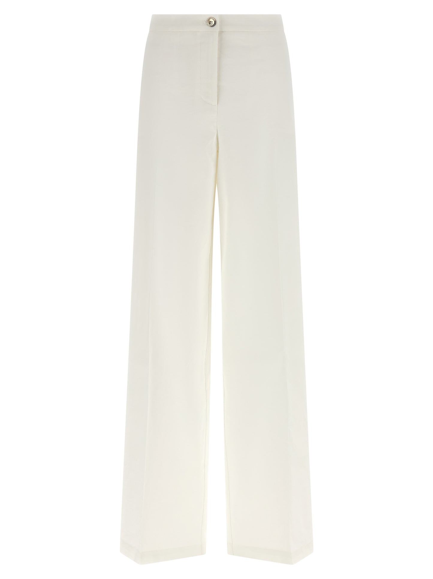 Trousers by PINKO for women in linen & viscose white features a tailored silhouette with a tailored straight & wide, defined by its long and a sophisticated .