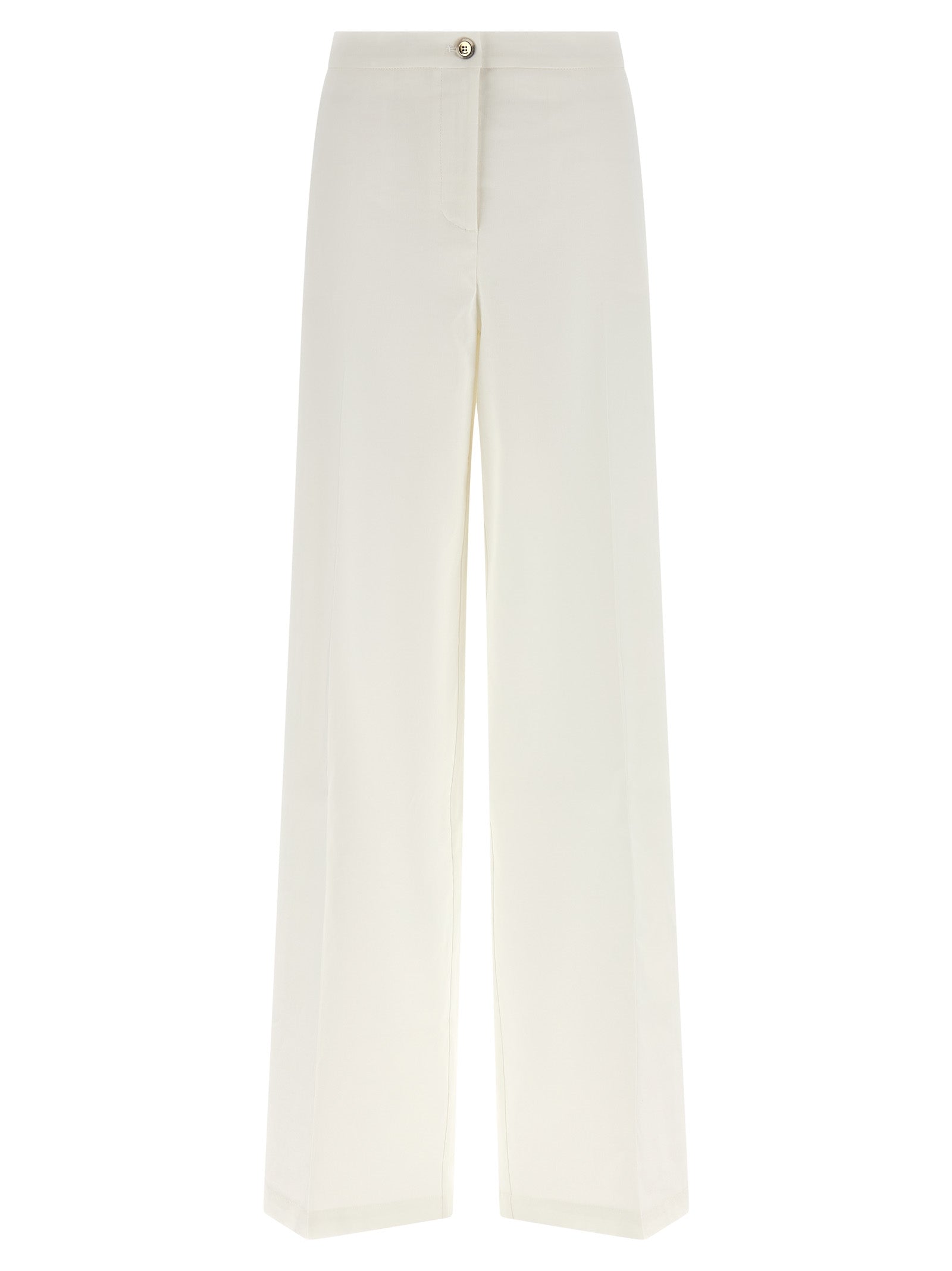 Trousers by PINKO for women in linen & viscose white features a tailored silhouette with a tailored straight & wide, defined by its long and a sophisticated .