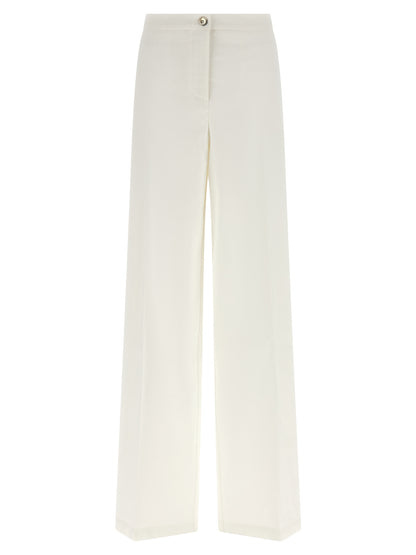 Trousers by PINKO for women in linen & viscose white features a tailored silhouette with a tailored straight & wide, defined by its long and a sophisticated .