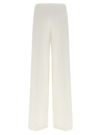 Trousers by PINKO for women in linen & viscose white features an on trend silhouette, showcasing a sophisticated straight & wide with a long and for an on trend finish.