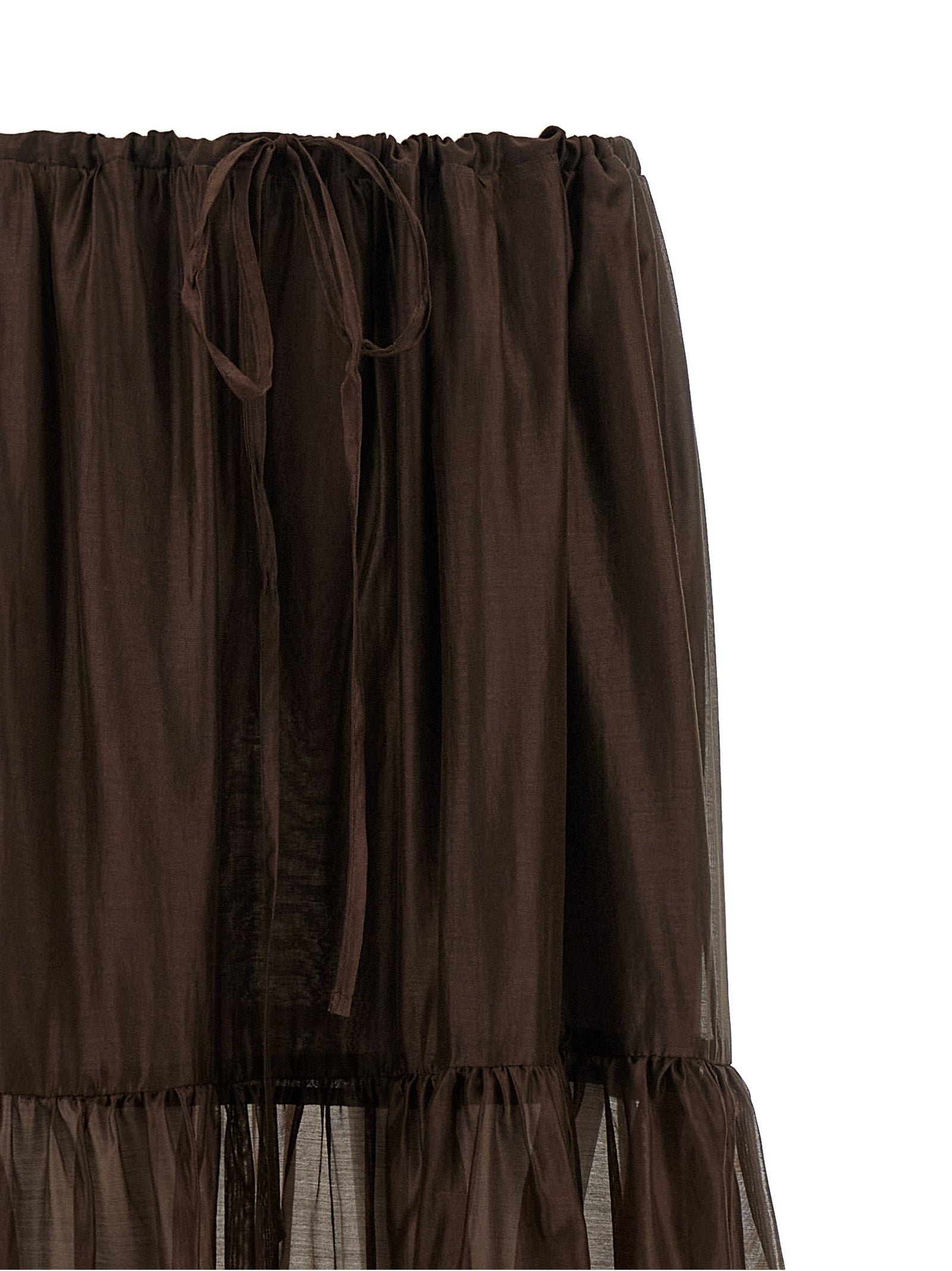 Skirt by Twinset for women in stretch cotton polyester brown & transparent showcases a dramatic silhouette, artfully capturing the essence of the Flow Women's Flared Stretch Cotton Polyester Mini Skirt in a dramatic mini cut for a refined look.
