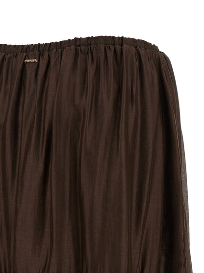 Skirt by Twinset for women in stretch cotton polyester brown & transparent features a sublime silhouette, showcasing the sublime design of the Flow Women's Flared Stretch Cotton Polyester Mini Skirt in a sophisticated mini.