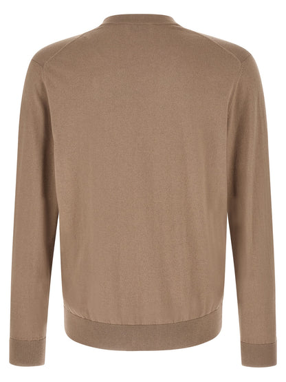 Ballantyne Men's V Neck Cashmere Cotton Blend Cardigan - Brown Pearl Patterned Argyle Jacquard
