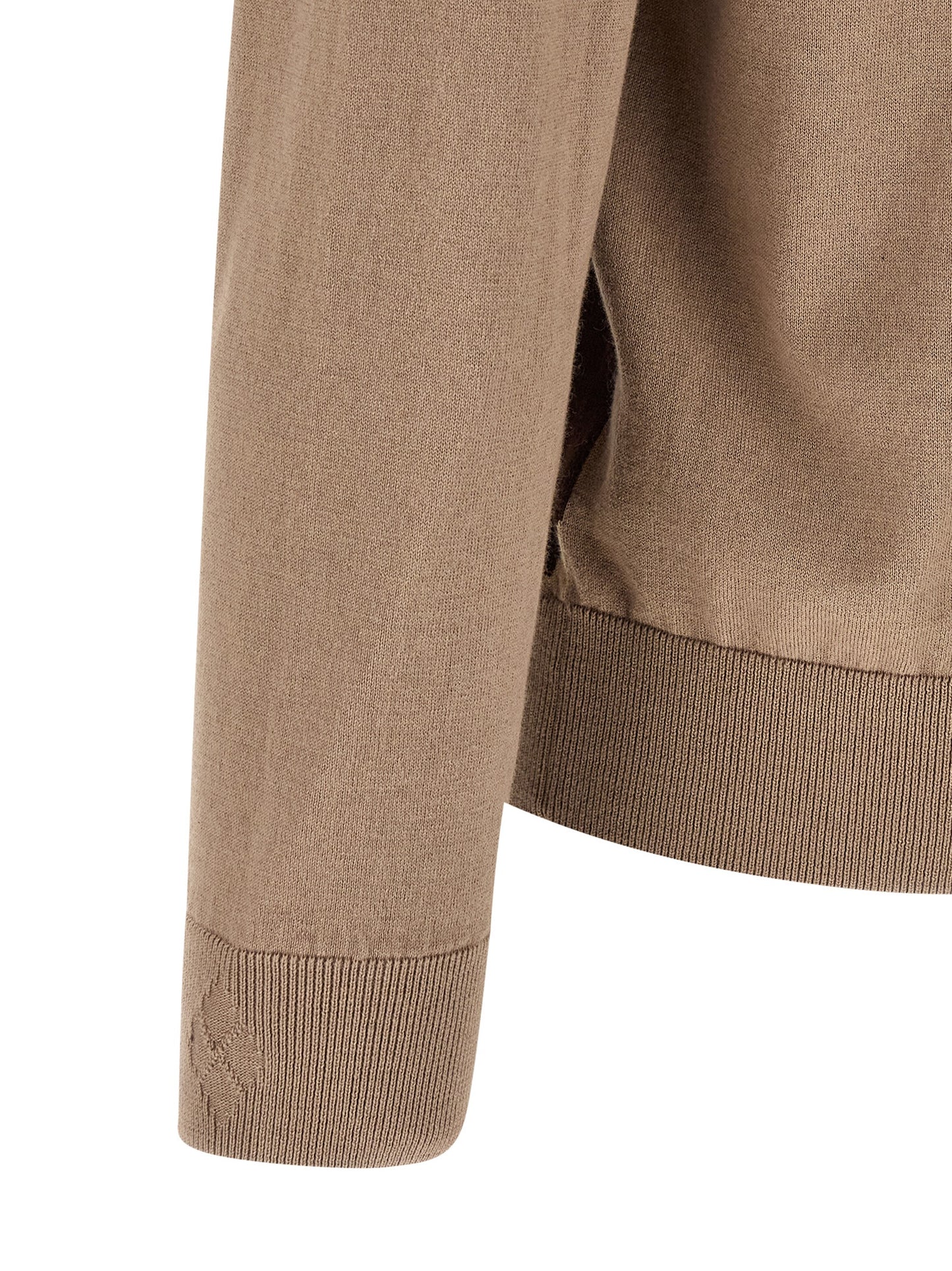 Ballantyne Men's V Neck Cashmere Cotton Blend Cardigan - Brown Pearl Patterned Argyle Jacquard