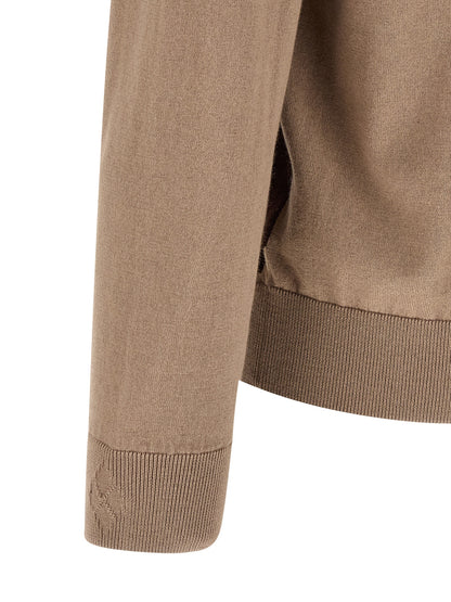 Ballantyne Men's V Neck Cashmere Cotton Blend Cardigan - Brown Pearl Patterned Argyle Jacquard