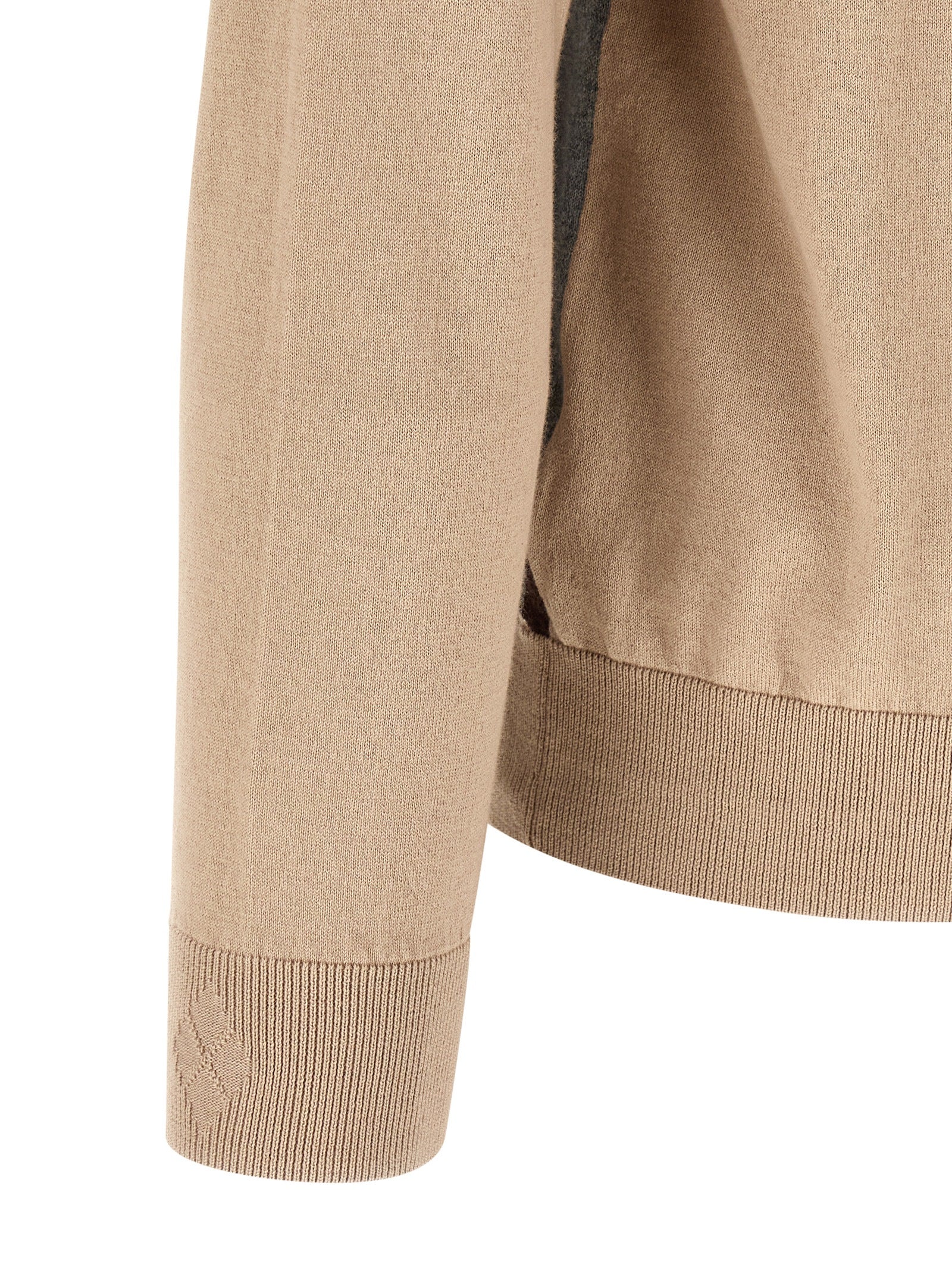Cardigan by Ballantyne for men in cashmere cotton blend beige, pearl, patterned, argyle & jacquard showcases a captivating silhouette, artfully detailed with a captivating and v-neck neckline for a truly sophisticated captivating look.