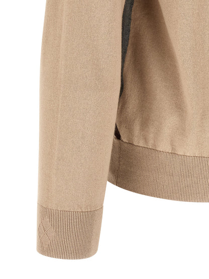 Cardigan by Ballantyne for men in cashmere cotton blend beige, pearl, patterned, argyle & jacquard showcases a captivating silhouette, artfully detailed with a captivating and v-neck neckline for a truly sophisticated captivating look.