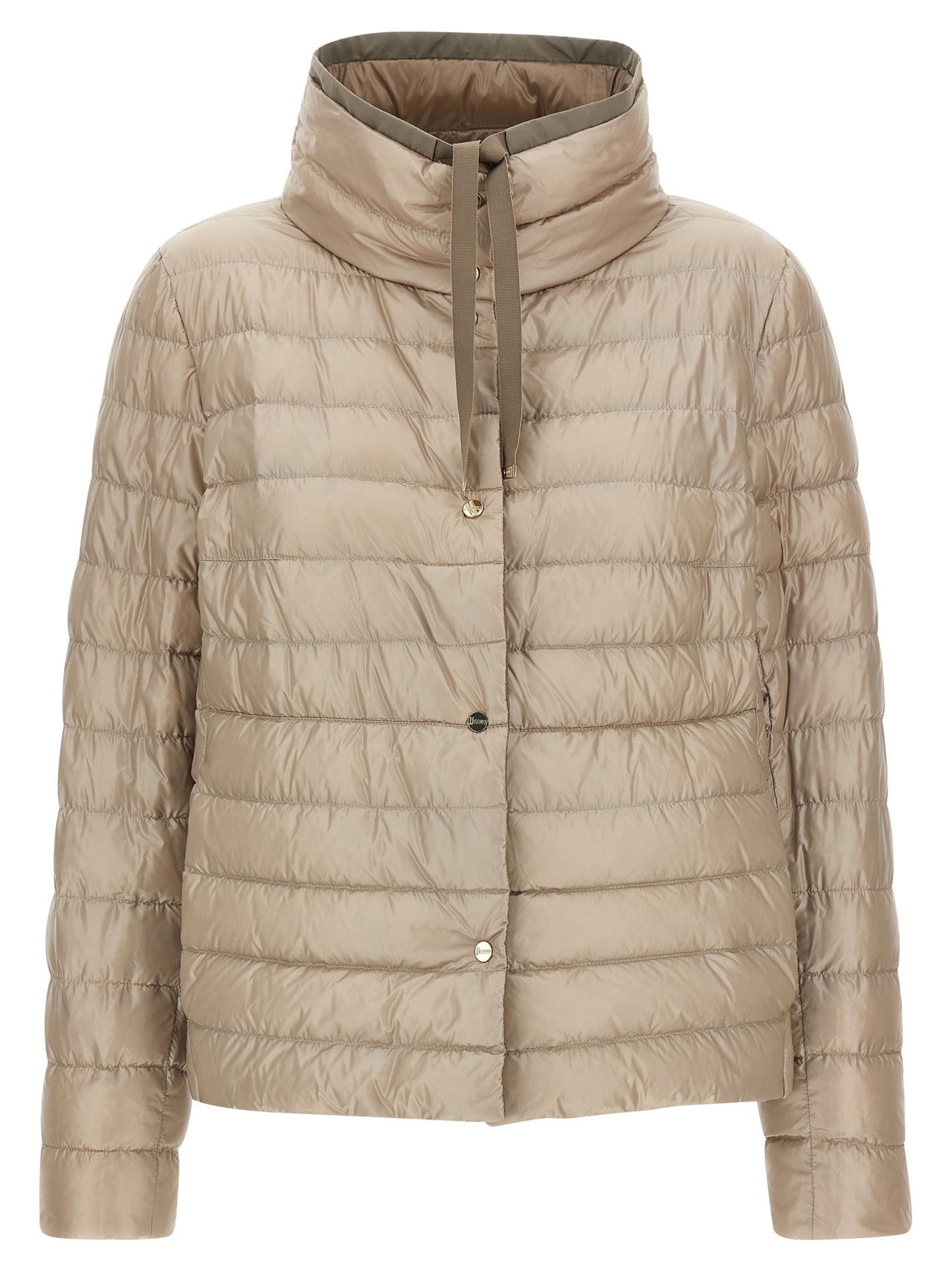 Puffer Jacket by Herno for women in polyamide & goose-down brown features a city-ready silhouette, detailed with pockets & insulated and a city-ready high-neck neckline.