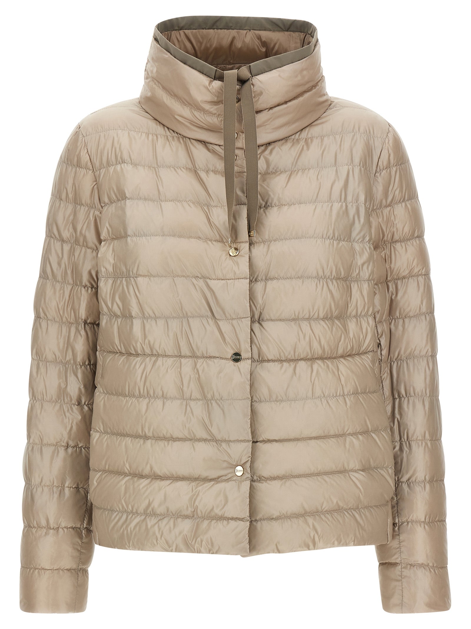 Puffer Jacket by Herno for women in polyamide & goose-down brown features a city-ready silhouette, detailed with pockets & insulated and a city-ready high-neck neckline.
