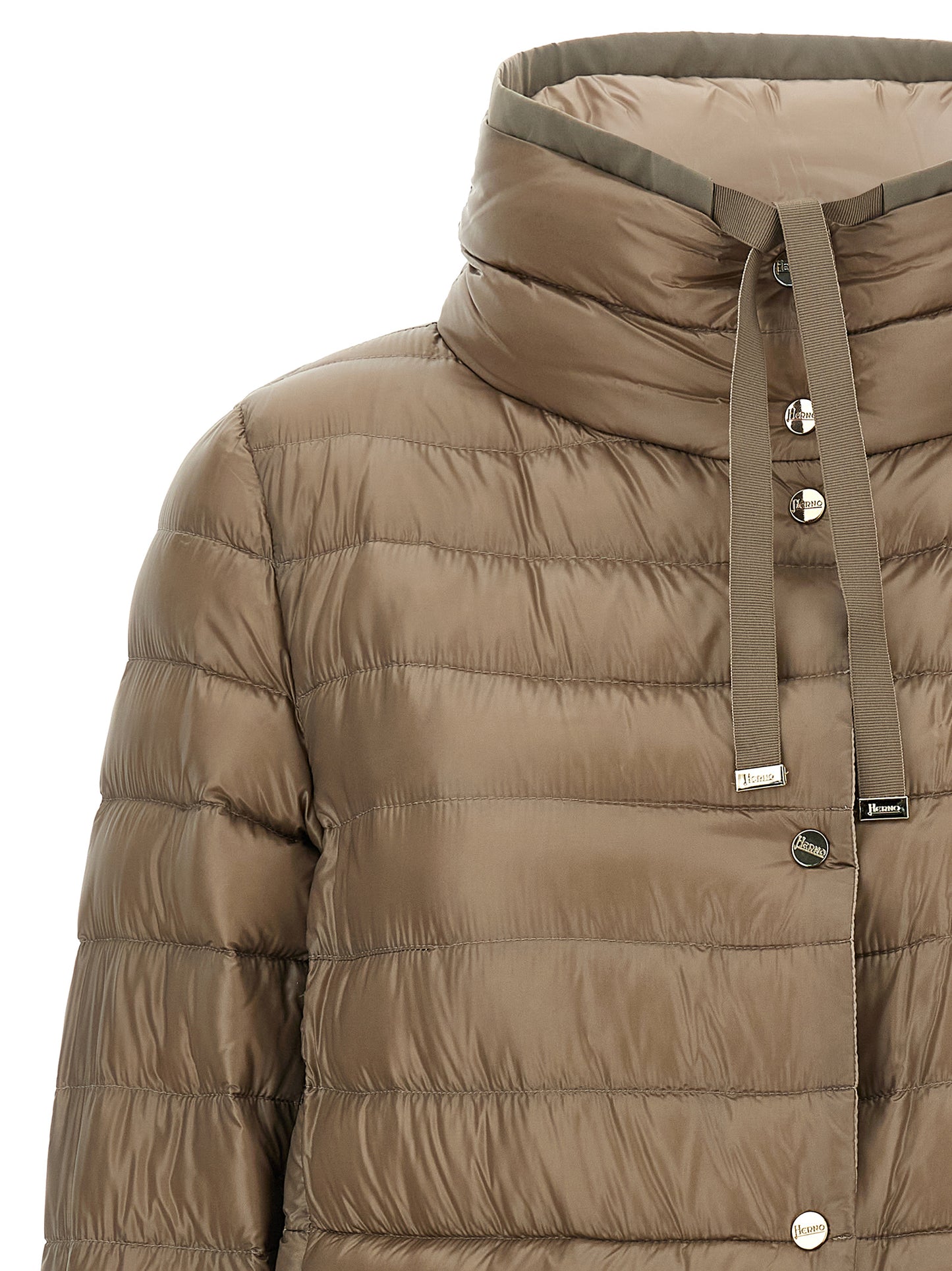 Puffer Jacket by Herno for women in polyamide & goose-down brown features an on trend silhouette, showcasing refined pockets & insulated and a sophisticated high-neck neckline for a truly on trend finish.