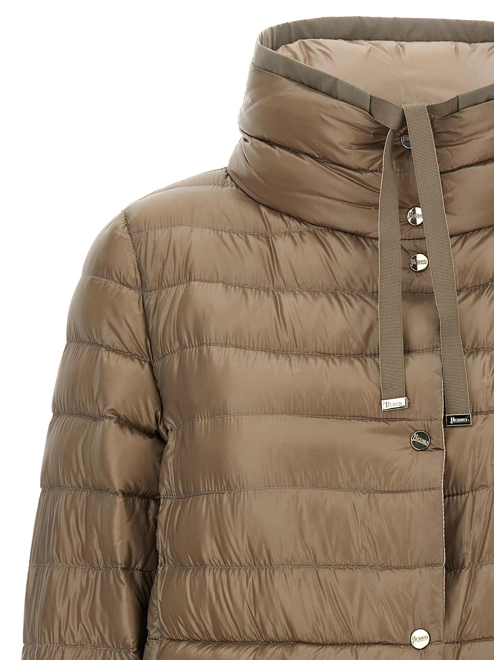 Puffer Jacket by Herno for women in polyamide & goose-down brown features an on trend silhouette, showcasing refined pockets & insulated and a sophisticated high-neck neckline for a truly on trend finish.